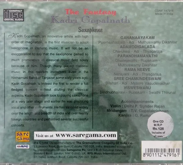 The Fantasy Kadri Gopalnath audio cd - Classical - Saregama CDNF 147916