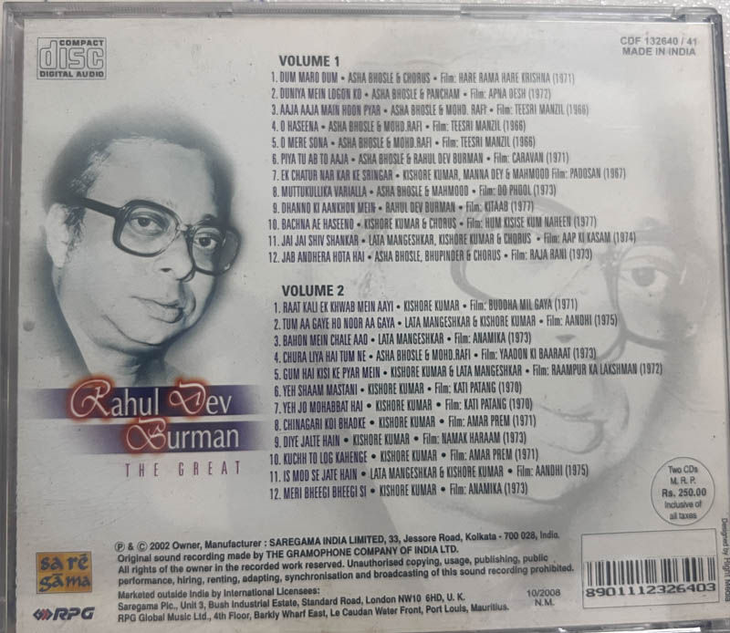 The Great Rahul Dev Burman - Hindi Film Songs - Saregama CDF 132640/41 - Image 2