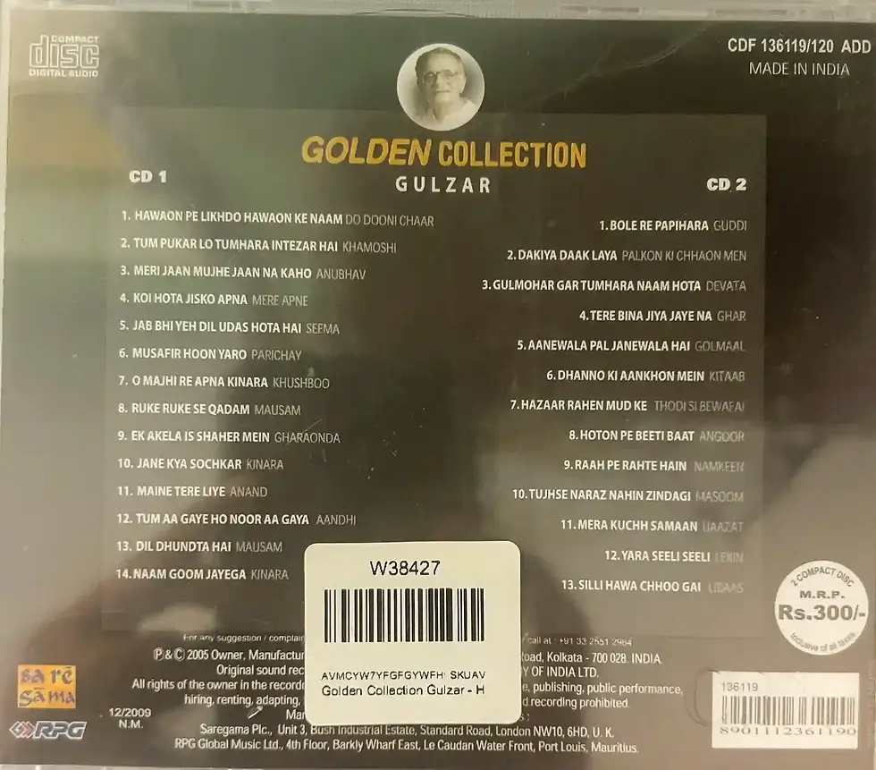 Gulzar-His Greatest Hits  Audio Cd - Hindi Film Songs - SEALED - Saregama