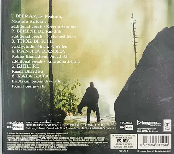 Raavan by A.R.Rahman audio cd - Tamil Film Songs - T Series SFCD 1-1575