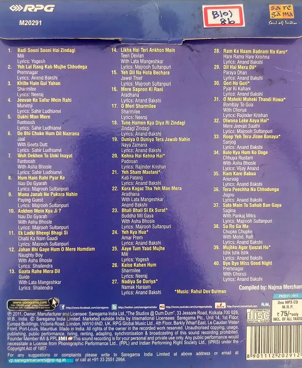 Kishore Kumar with Burman's MP3 - Hindi Film Songs -  Saregama M 20291