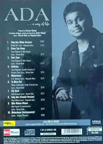 Ada A Way Of Life audio cd - Hindi Film Songs - Big Music 1.01.2.00021.08