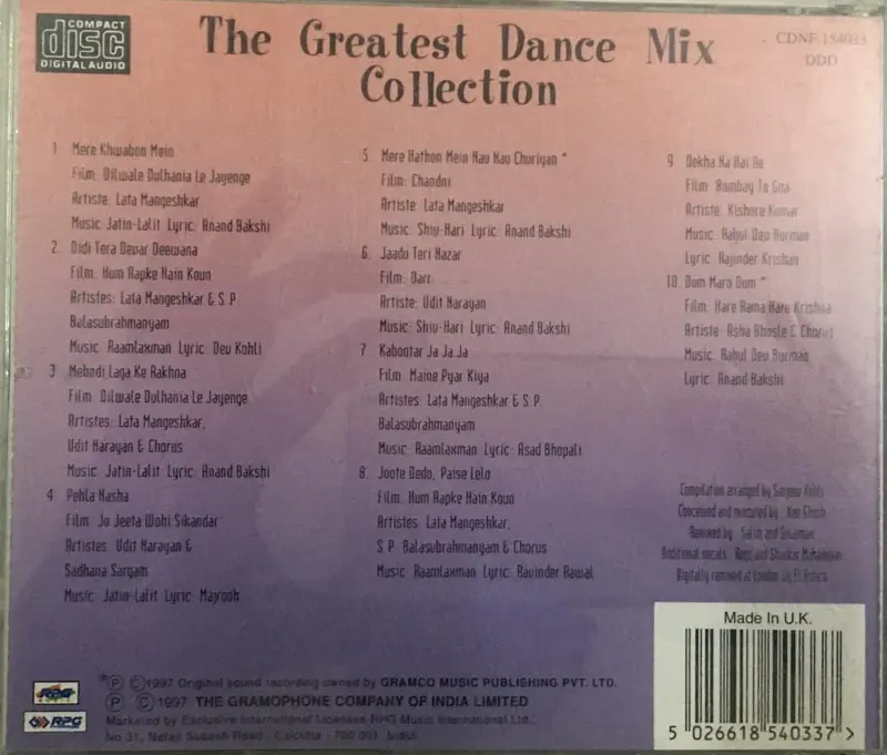 Thumbnail: The Greatest Dance Mix Collection audio cd- Hindi Film Songs - Made In UK