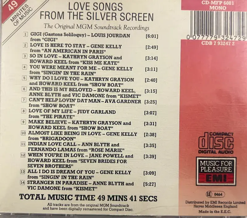 Love Songs From The Silver Screen - English Songs- Imported - EMI CDB 7 93247 2