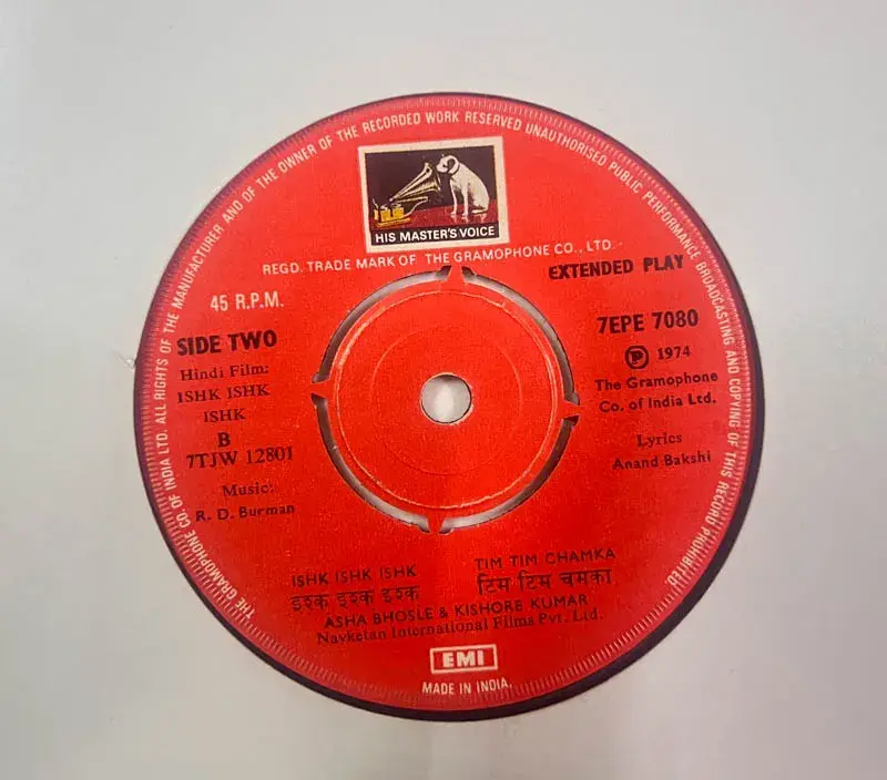 Ishk Ishk Ishk Vinyl Record EP 45 rpm- Hindi Film Songs - HMV 7EPE 7080