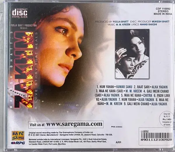 Zakhm audio cd -Hindi Film Songs - Saregama CDF 11092