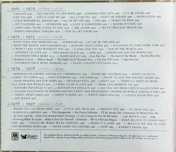 Carpenters -The Essential Collection1965-1997-4 cd pack-English Songa-Made In EU - Image 2