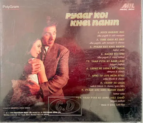 Thumbnail: Pyaar Koi Khel Nahin audio cd - Hindi Film Songs - Polygram CDF 260