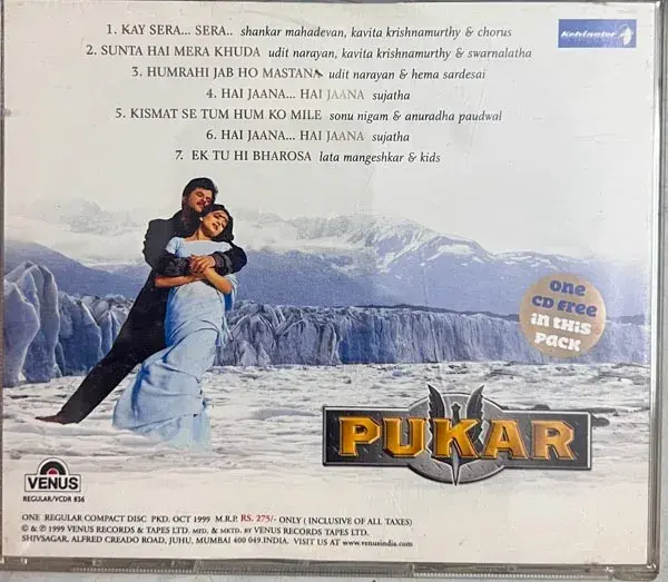 Pukar by A.R.Rahman audio cd - 2cd Pack -Hindi Films Songs - Venus