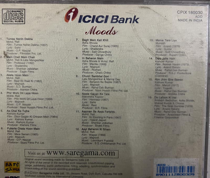 Thumbnail: Moods Audio Cd - Hindi Film Songs - Saregama CPIX 180030 ADD