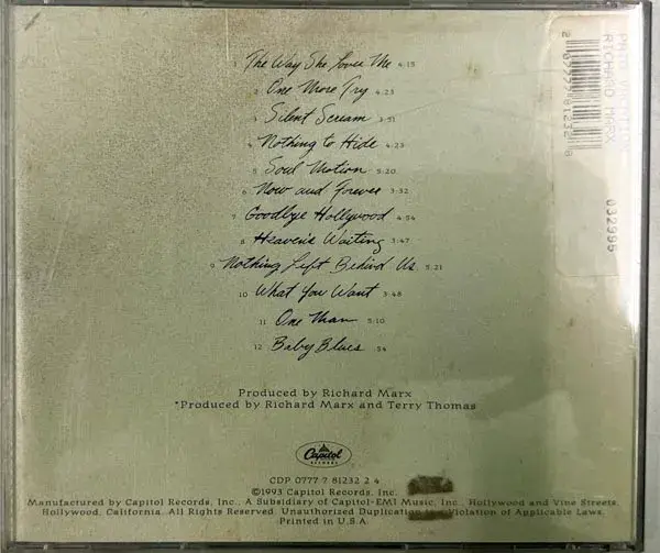 Paid Vacation-Richard Marx-Audio CD-English Songs-Made in USA-032995