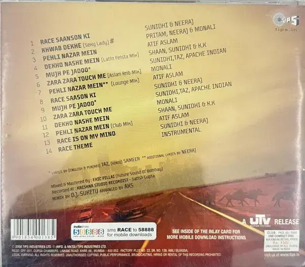 Race audio cd - Hindi Film Songs - Tips TCCD 7511