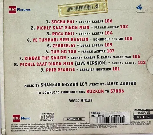Thumbnail: Rock on Audio Cd - Hindi Film Songs - Big Music 1.01.2.00025.08