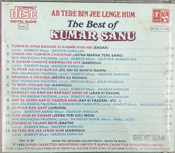 Thumbnail: The Best Of Kumar Sanu audio cd - Hindi Film Songs - T series SFCD 1-140