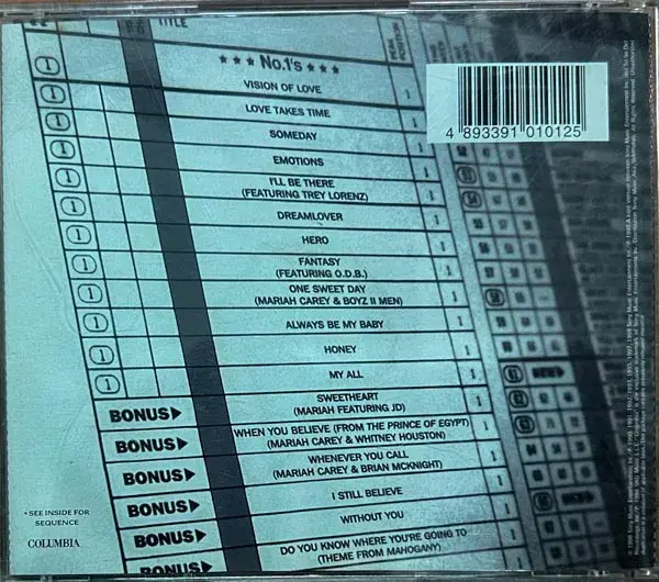 Mariah Carey 1's audio cd - English Songs - Columbia 492604 2