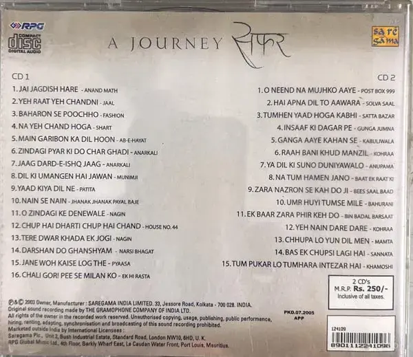 A Journey of Hemant Kumar  audio cd - Hindi Film Songs -Saregama CDF 124109/10