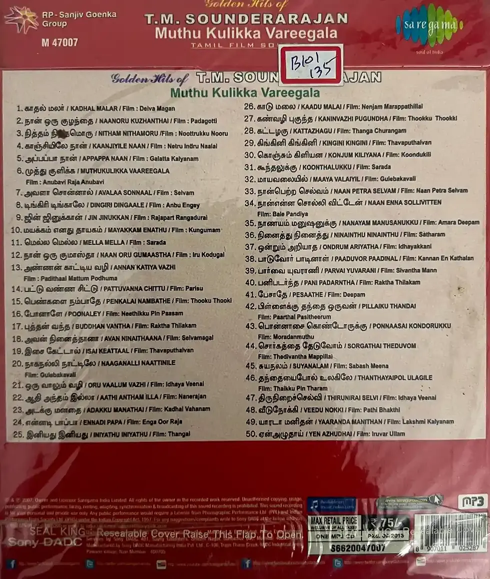 Golden Hits of T M Soundararajan - MP3 - Tamil Film Songs