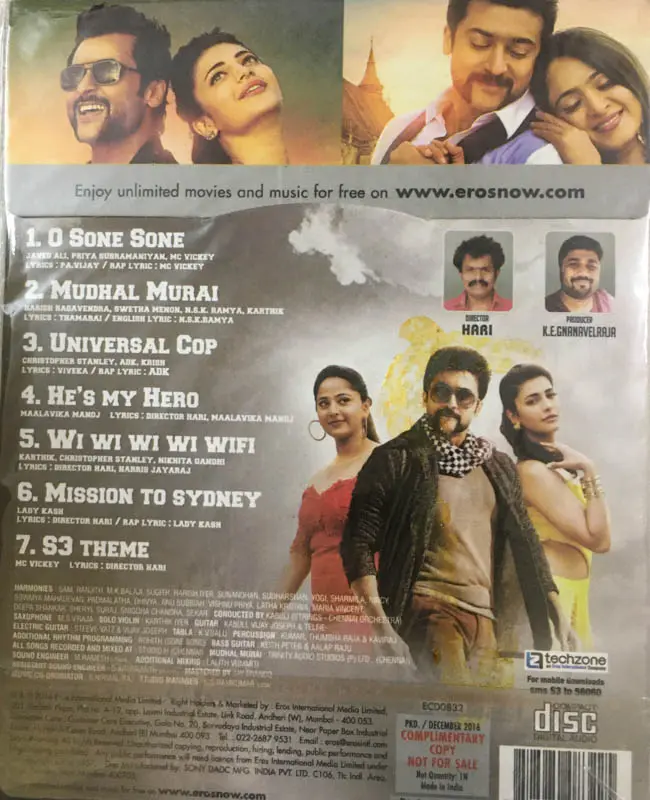 Singam audio cd - Tamil Film Songs - Eros ECD0832