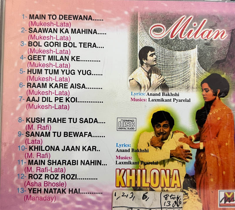 Milan - Khilona Audio Cd - Hindi Film Songs - Vanilla Music VMCD-012 - Image 2