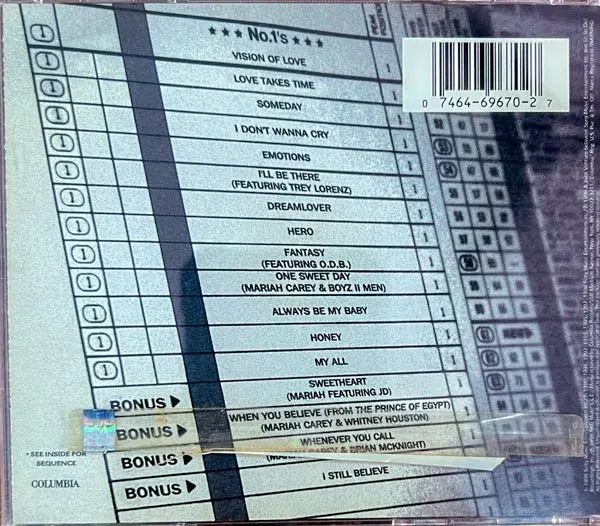 Thumbnail: Mariah Carey 1's audio cd - English Songs - Columbia 69670 - Image 2