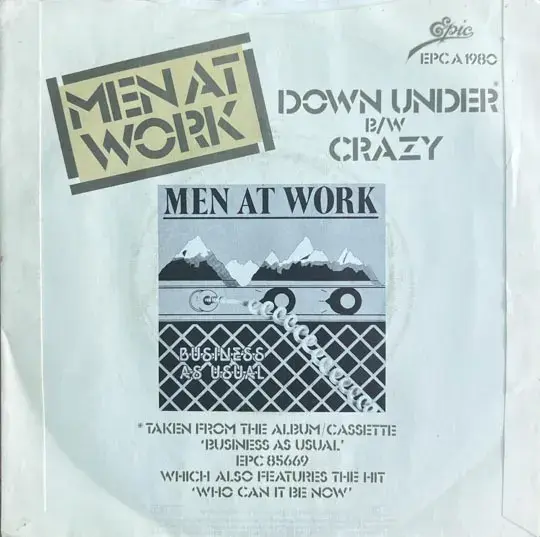 Down Under by Men At Work Vinyl EP 45rpm - English Songs - Epic  EPC A1980