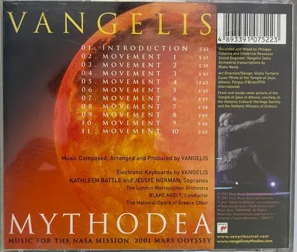 Vangelis Mythodea audio cd - English Songs - Sony Claassical Sk89191