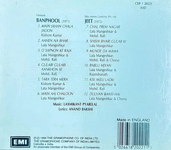 Banphool - Jeet audio cd - Hindi Film Songs - EMI CDF 1 20221 Made In England