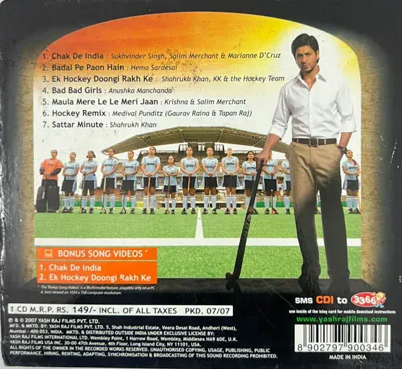 Thumbnail: Chak De! India audio cd -Hindi Film Songs -YRM-CD 90034