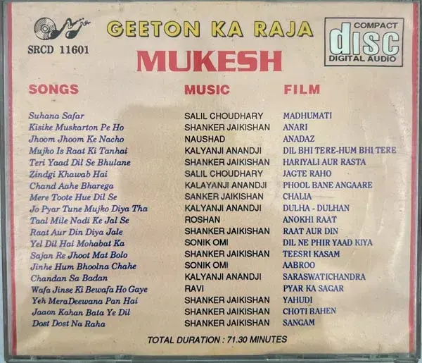 Thumbnail: Geeton Raja - Mukesh audio cd - Hindi Film Songs - SRCD 11601