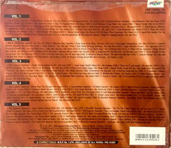 Legends - Raj Kapoor audio cd - 5 cd pack - Hindi Film Songs - Saregama