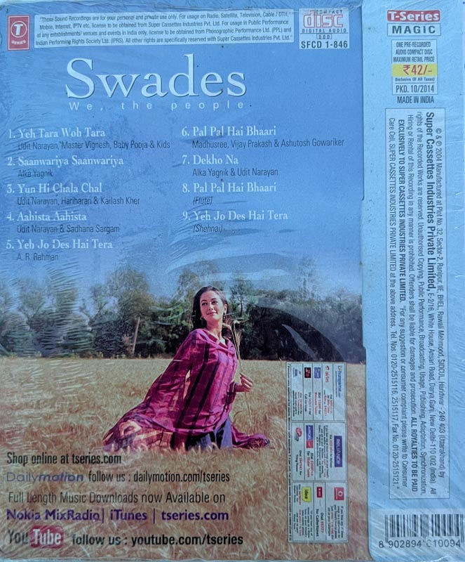 Swades by A R Rahman  - Hindi Film Songs - T series SFCD -1-846
