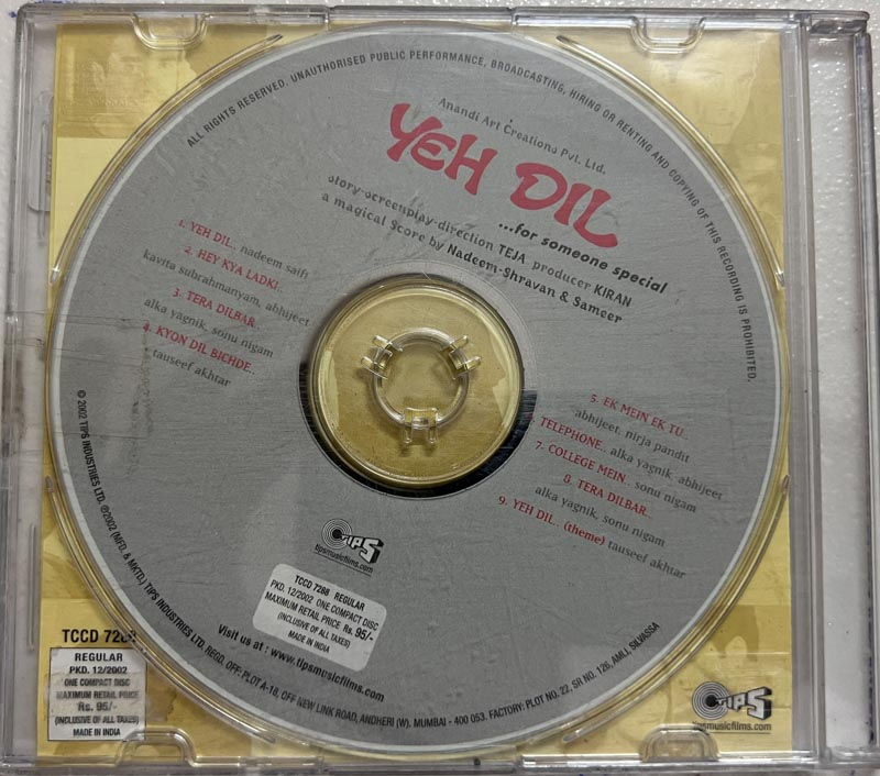 Yeh Dil Audio Cd - Hindi Film Songs - Tips 7288