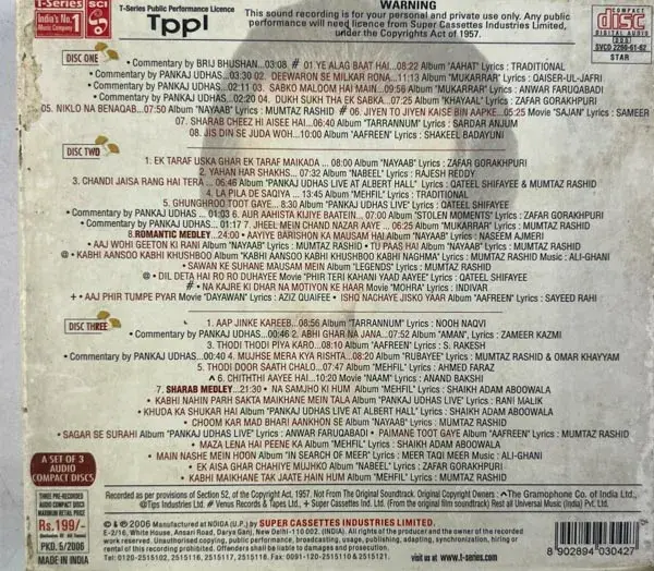 Thumbnail: Jashn Pankaj Udhas audio cd - 3 cd pack -Hindi Film Songs -T Series SVCD 2260-62