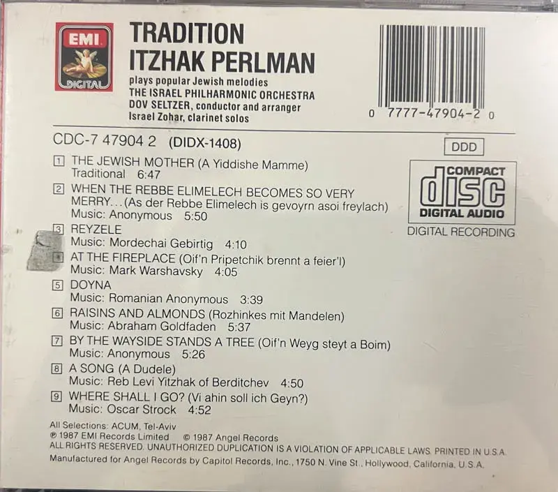Tradition Itzhak Perlman - English Songs- Imported - EMI CDC-7 47904 2