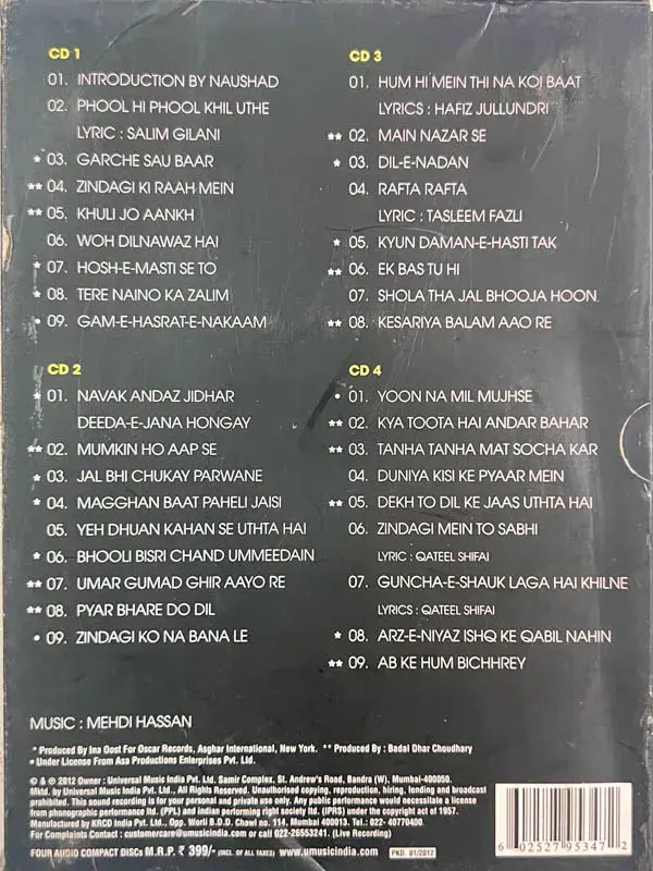 Thumbnail: The Legend Mehdi Hassan Forever audio cd -  3 CD Pack -  Gazals- HMV CDF 120364