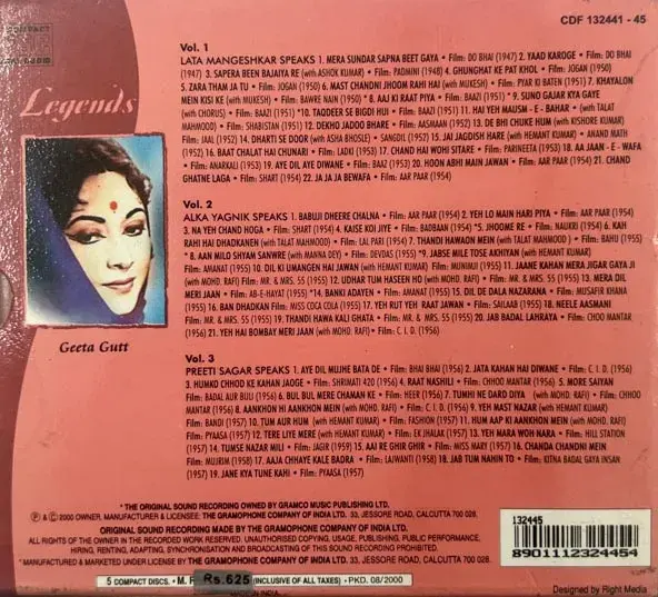 Legends Geeta Dutt 5 audio cd pack - Hindi Films Songs - Saregama CDF 132441-45