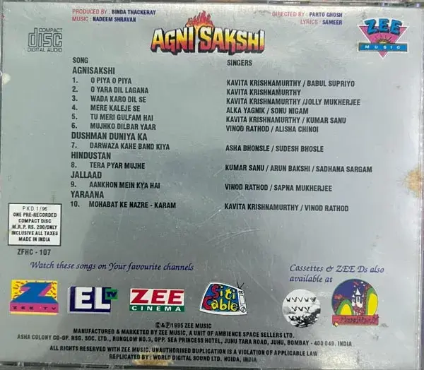 Thumbnail: Agni Shakshi & Other Film Hits audio cd -Hindi Film Songs - Zee Cinema ZFHC -107