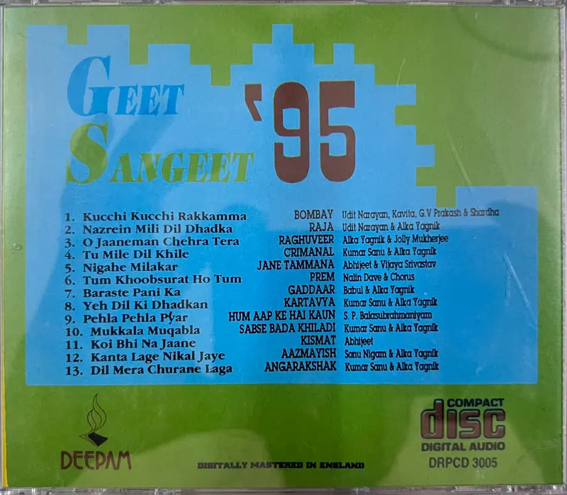 Thumbnail: Geet Sangeet 95 audio cd -  Hindi Film Songs - Deepam England