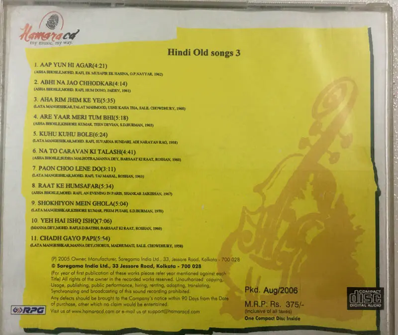 Thumbnail: Hamara audio Cd - Hindi Old Film Songs 3 - Saregama 152350