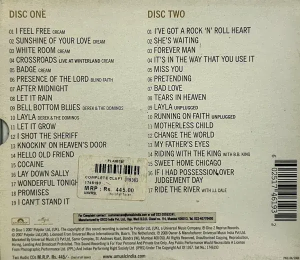 Complete Clapton audio cd - 2 cd pack - English Songs - Polydor 1746193