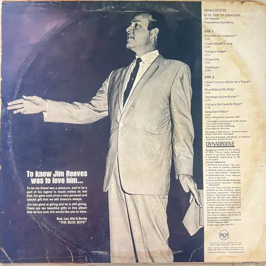 Jim Reeves Blue Side Of Lonesome -Vinyl LP 33.3 rpm -RCA Victor LPS 3793