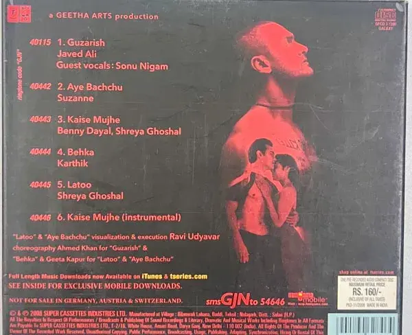 Ghajini by AR Rahman audio cd - Hindi Film Songs - T Series SFCD 1-1380