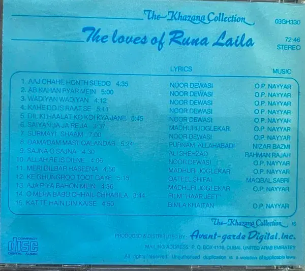 Thumbnail: The Loves of Runa Laila audio cd - Hindi Film Songs - Avante Garde - USA