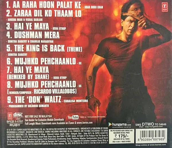 Don2 audio cd - Hindi Film Songs - T series SFCD 1-1757 With Bookelt