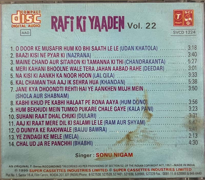 Thumbnail: Rafi Ki Yaaden Vol.22  audio cd - Hindi Songs - T Series SVCD 1224