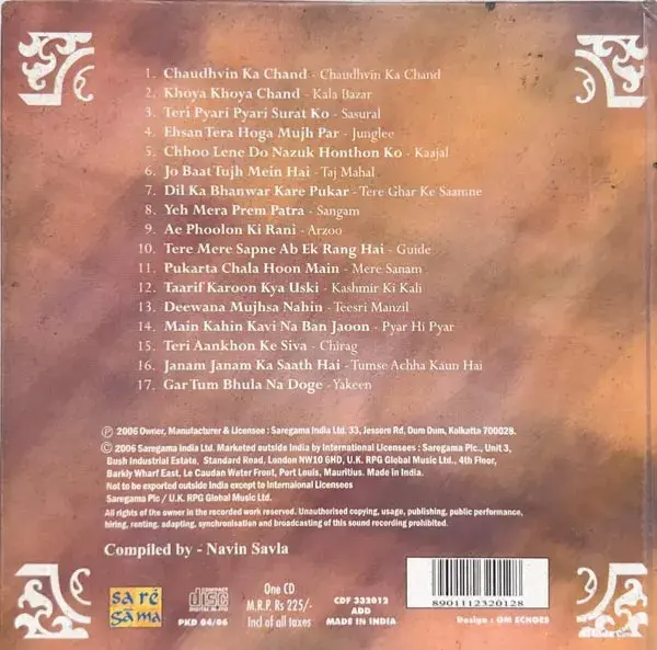 Mohammad Rafi - Romance audio cd - Hindi Film Songs - Saregama CFD 332012