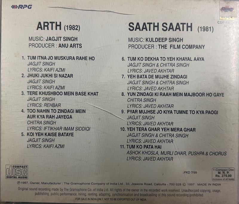 Thumbnail: Saath - Saath and Arth audio cd- Hindi Film Songs - HMV 120352