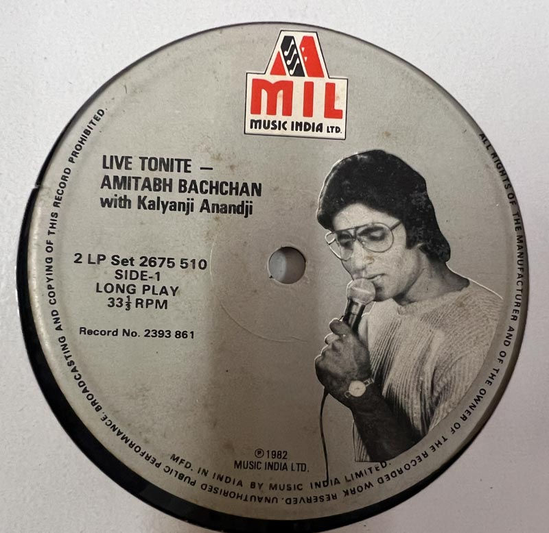 Live Tonite -Amitabh Bachchan-Hindi Vinyl Records-Music India 33 RPM