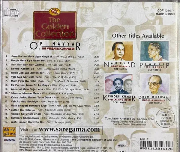 The Golden Collection audio cd - Hindi Film Songs - Saregama CDF 131617