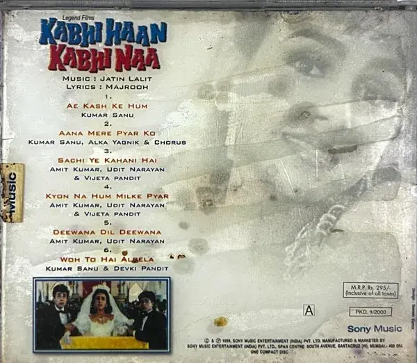 Kabhi Haan Kabhi Naa audio cd - Hindi Film Songs - Sony Music 495308 2